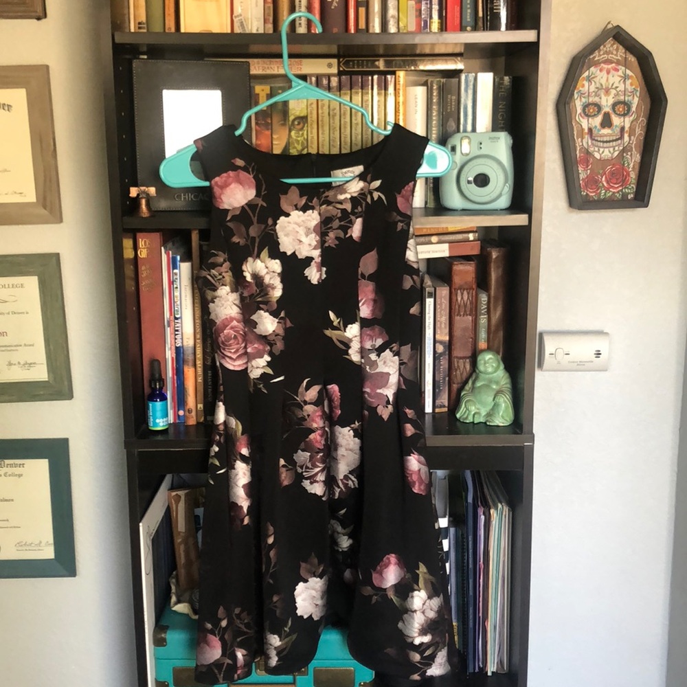 Black, silver and pink roses dress